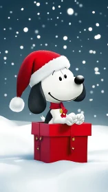 Digital holiday character in snowy gift-box composition.