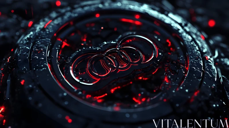 Futuristic Audi Logo in Dark Wet Environment with Red Neon Glow.