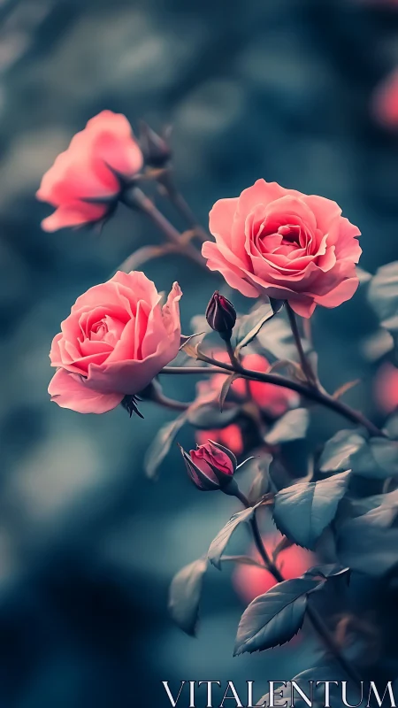 Pink roses in soft focus garden photography