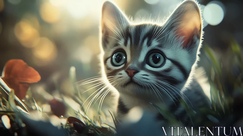 Curious Kitten Bathed in Golden Sunlight and Garden Blooms