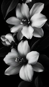 Black and White Floral Study: Delicate Petals Against Dark Background.