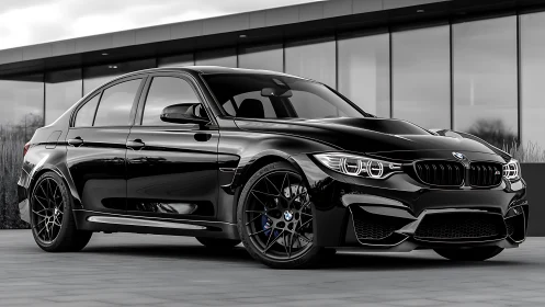 Black performance sedan showcases aggressive modern styling.