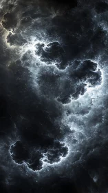 Fractal storm cloud vortex over deep cosmic voids.