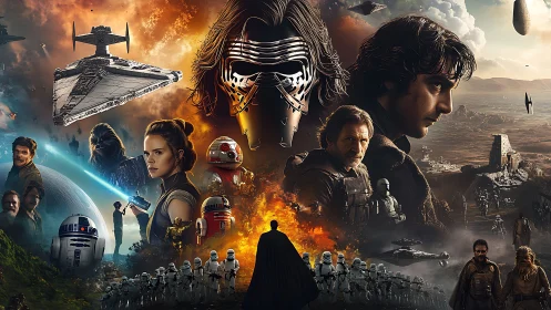 Cinematic sci fi montage layers heroic and dystopian narratives