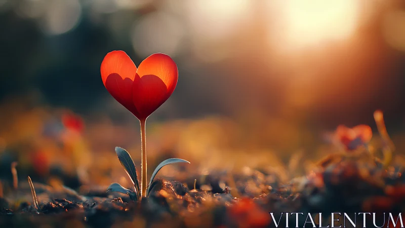 Heart-shaped flower in soil ground with soft focus backdrop.