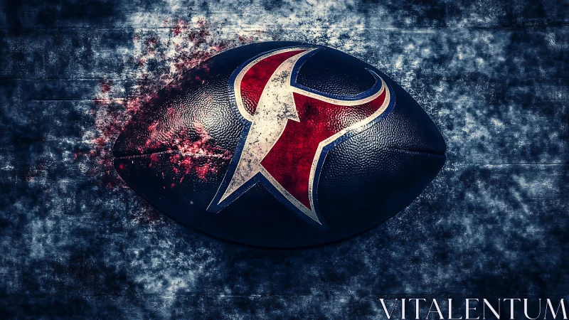 Grunge-textured American football with stylized red bull emblem