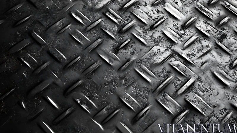 Industrial steel tread plate surface shows worn raised pattern