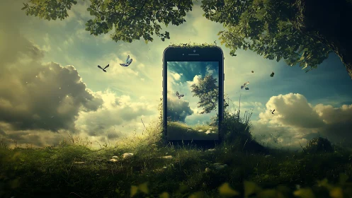 Dreamy forest smartphone gateway into a brighter sky.