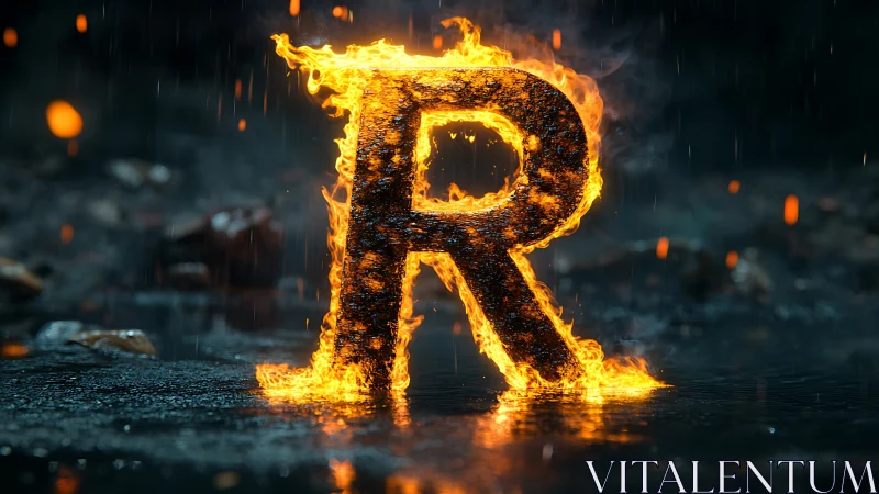 Blazing Letter R Ignited with Intense Fire Energy