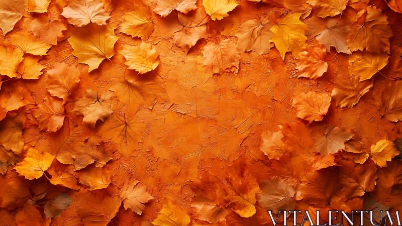 Autumn maple leaves over textured orange background.