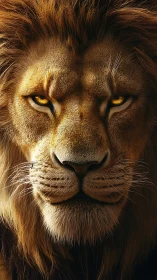 Warm golden-eyed lion sharing a calm, steady gaze.