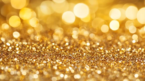 Golden glitter surface with defocused circular highlights.