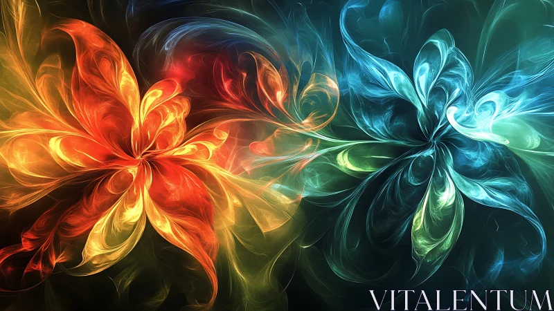 Fiery and icy fractal blooms collide in luminous cosmic space