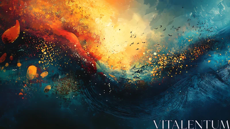 Cosmic tide collides with blazing nebula swirl. Period.