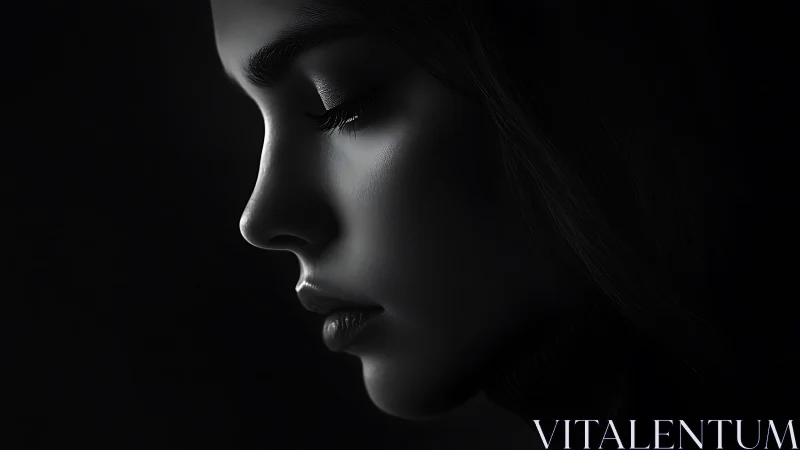 Low‑key monochrome side‑profile portrait with specular tonality.