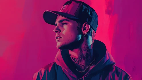 Neon gradient portrait in stylized digital painting profile.