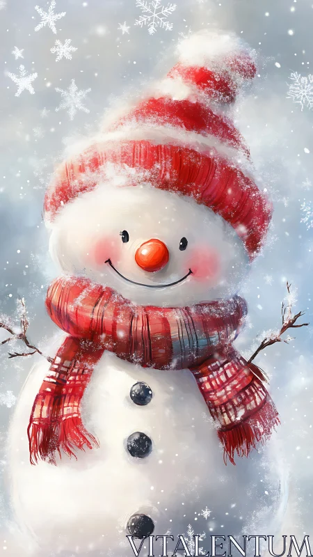 Snowman portrait with textured knit hat and scarf detailing.