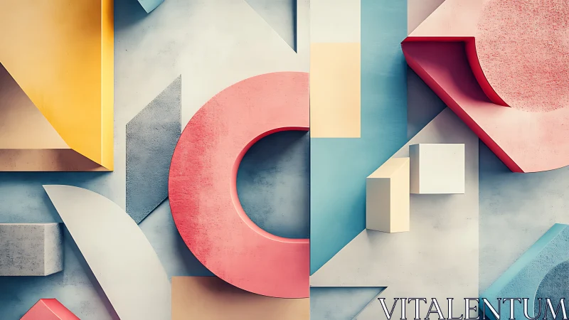 Soft pastel playground of geometric shapes in gentle balance.