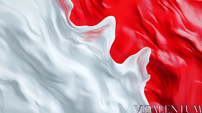 Fluid white splash cresting over vivid red silk field.