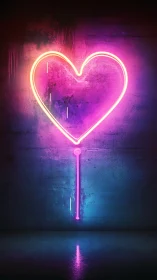 Neon heart wand hums softly against a moody concrete night