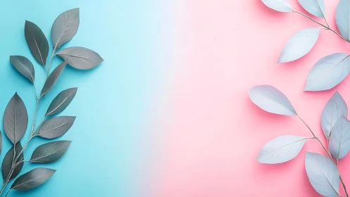 Pastel leaves drift across soft blue and pink gradient