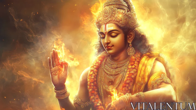 Divine fire deity portrait in radiant golden flames.