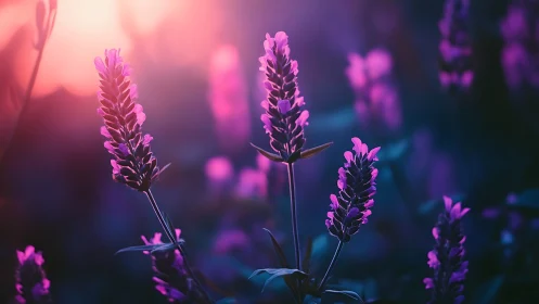Illuminated flower spikes in gradient light environment.