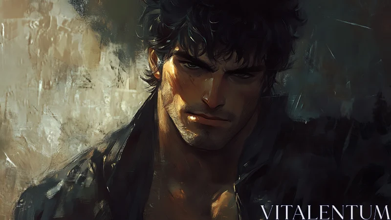 Brooding male portrait in moody chiaroscuro digital painting