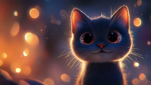 High-gloss 3D feline render with radiant rim-lighting and volumetric bokeh depth composition