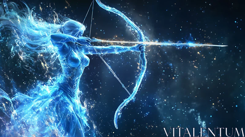 Celestial archer sculpted in luminous blue stellar energy.