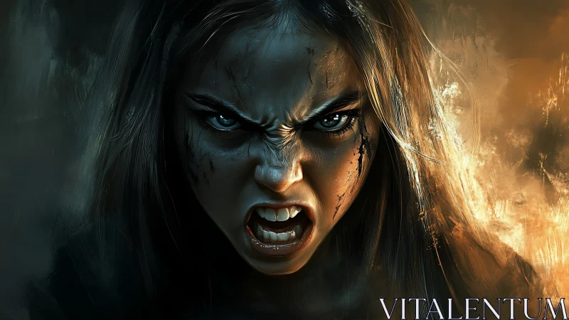 Fierce warrior scream ignites molten cinematic portrait.