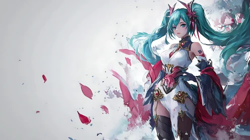 Sword mage girl commands crimson petals in storm