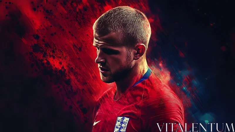 Football player in red England kit rendered with vivid lighting