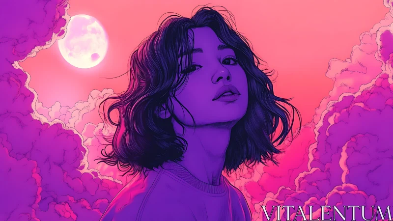 Chromatic portrait against lunar-illuminated nebular clouds.