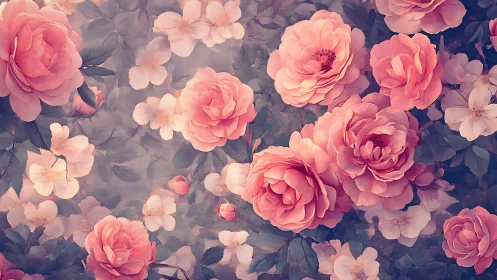 Layered Pink Roses in Soft Floral Arrangement.