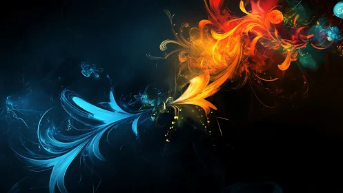 Chromatic energy plumes collide in fluid abstract digital nebula.