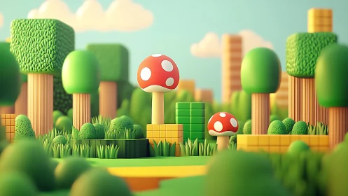 Super Mario-Inspired Mushroom Kingdom 3D Landscape