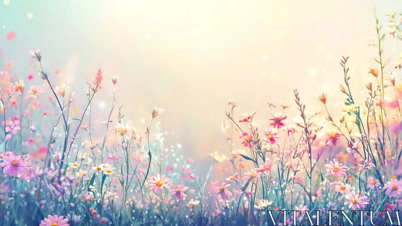 Soft-Focus Wildflower Meadow with Layered Atmospheric Bokeh Effects
