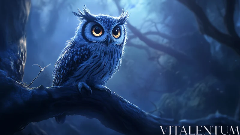Enchanting Owl in Moonlit Forest, Digital Fantasy Artwork.