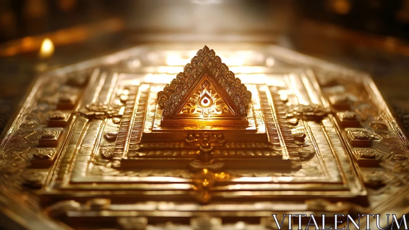 Golden pyramid altar glowing with soft, sacred light.