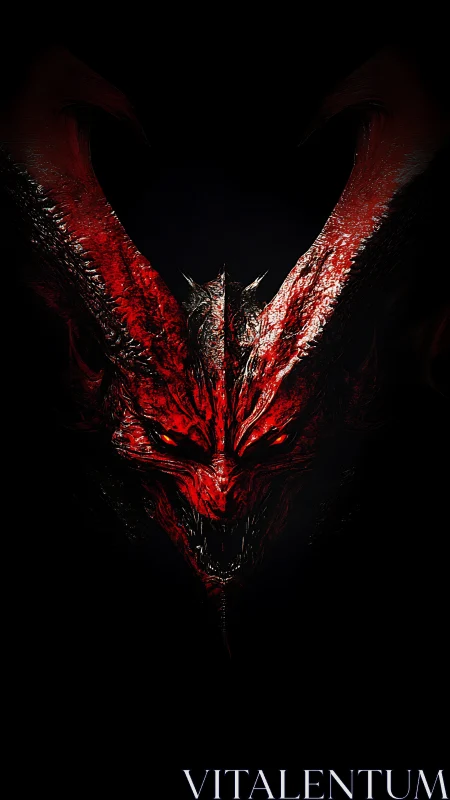 Crimson horned nightmare grinning from the abyssal dark.