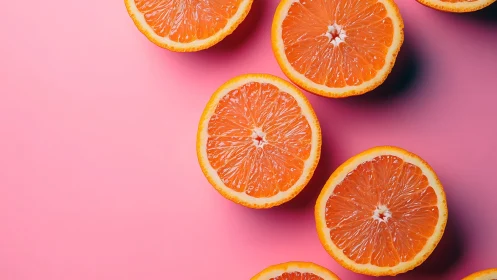 Juicy orange slices glow brightly on a playful pink backdrop