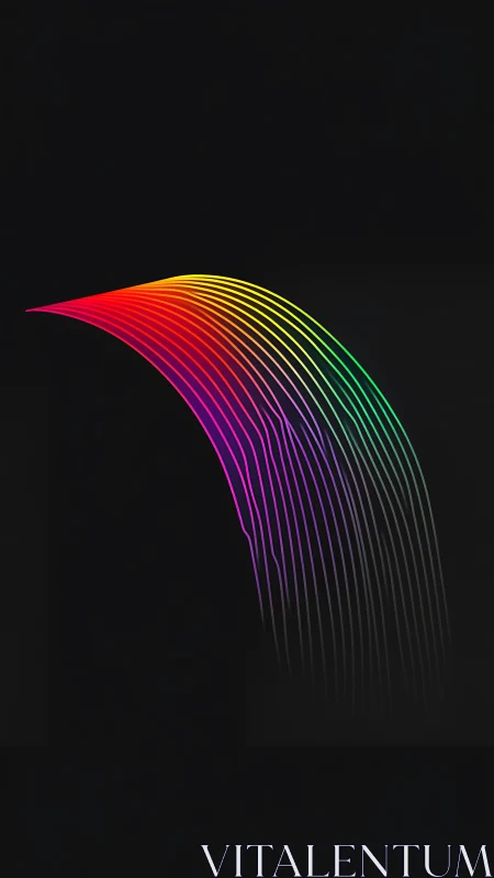 Curving neon spectrum lines on deep black minimalist field.
