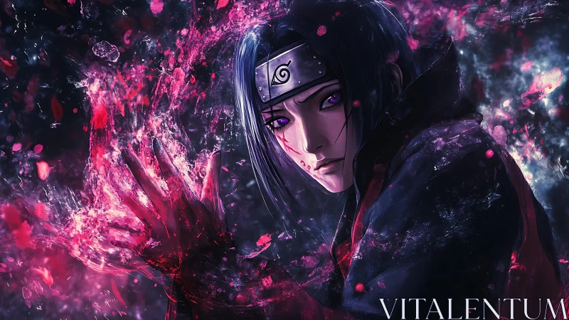 Stormlit ninja summoner wrapped in crimson illusion magic.