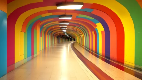 Color-saturated tunnel corridor curves into luminous distance.