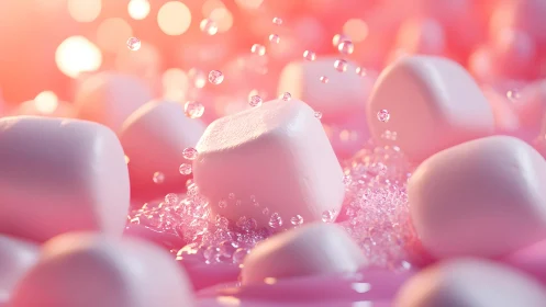 Soft Pink Marshmallows with Splashes in Dreamy Pastel Style.