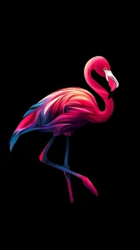 Neon-plumed flamingo glows like living brushstroke at night.
