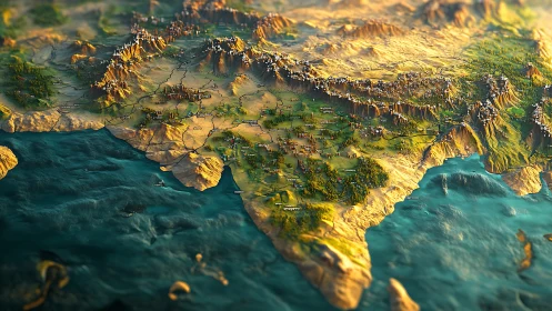 Stylized 3D relief map of the Indian subcontinent region.
