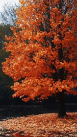 Blazing maple sentinel scattering gold over quiet water.