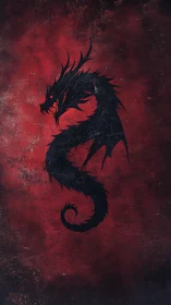 Coiled shadow dragon rising against a weathered red sky.